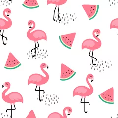 Fototapete Flamingo Flamingo Cute Seamless Pattern, Summer Wallpaper Background, Cartoon Vector illustration