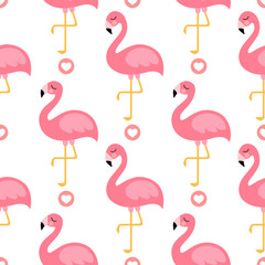 Flamingo Cute Seamless Pattern, Summer Wallpaper Background, Cartoon Vector illustration