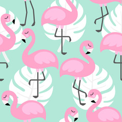 Flamingo Cute Seamless Pattern, Summer Wallpaper Background, Cartoon Vector illustration