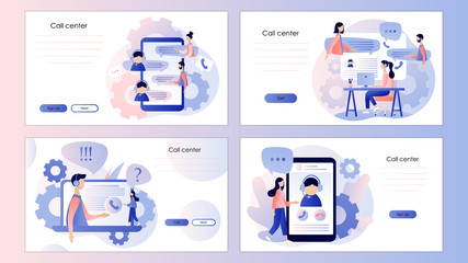 Call center. Screen template for mobile smart phone, landing page, template, ui, web, mobile app, poster, banner, flyer. Flat style. Vector illustration