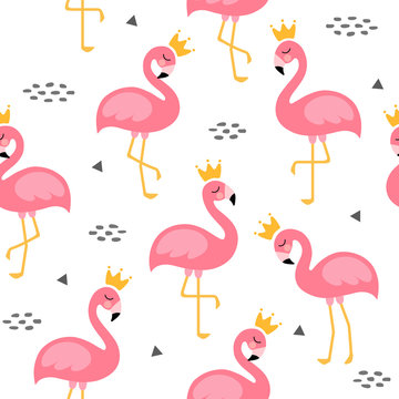 Flamingo Cute Seamless Pattern, Summer Wallpaper Background, Cartoon Vector illustration