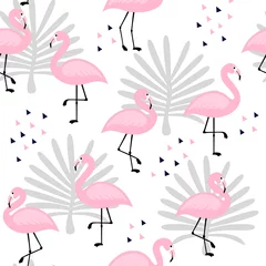 Papier Peint photo Flamingo Flamingo Cute Seamless Pattern, Summer Wallpaper Background, Cartoon Vector illustration