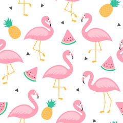 Flamingo Cute Seamless Pattern, Summer Wallpaper Background, Cartoon Vector illustration