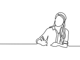 Continuous one line woman writing with pen. Woman education.