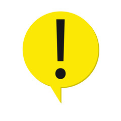 Hazard warning attention sign with exclamation mark symbol in a speech bubble, vector illustration