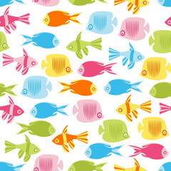 Fototapeta premium Vector seamless pattern with multicolor decorative ocean fishes. Funny under sea background