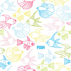 Vector seamless pattern with multicolor decorative ocean fishes. Funny under sea background
