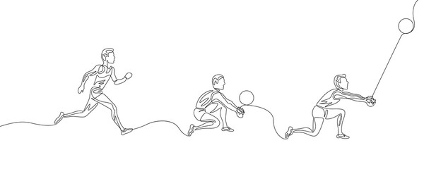 Obraz premium Continuous one line volleyball player step by step instruction for hitting the ball