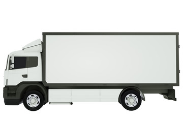 White delivery truck or transportation van isolated on white background. 3D rendering