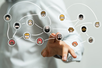  hand touching map point, network connection, international meaning, copy spac