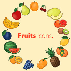 Set of fruits icons. Vector illustration. Concept.