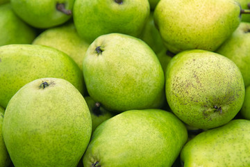 Fresh green pear texture. Fresh pears lying on the counter - green and yellow texture with fresh fruits - pear green texture