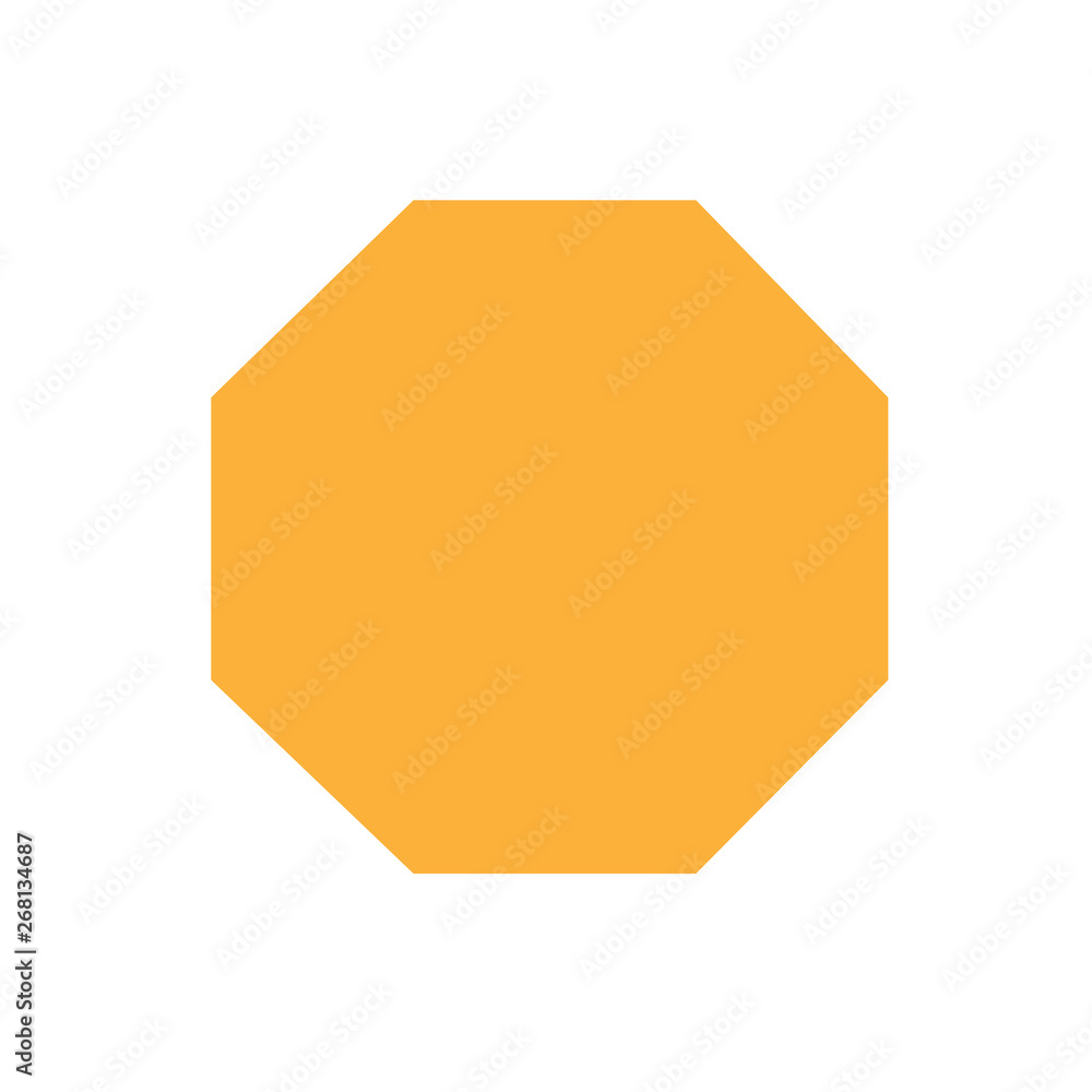 Wall mural orange octagon basic simple shapes isolated on white background, geometric octagon icon, 2d shape symbol octagon, clip art geometric octagon shape for kids learning