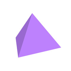 purple tetrahedron basic simple 3d shapes isolated on white background, geometric tetrahedron icon, 3d shape symbol tetrahedron, clip art geometric tetrahedron shape for kids learning
