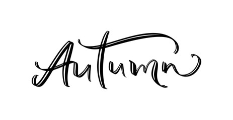 Autumn wonderland text, hand drawn brush lettering. Holiday greetings quote isolated on white. Great for cards, gift tags and labels, photo overlays