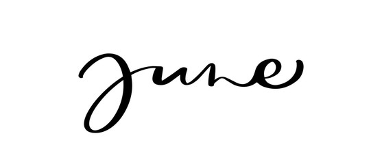 Hand drawn typography lettering text June. Isolated on the white background. Fun calligraphy for greeting and invitation card or t-shirt print design calendar