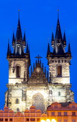 Fototapeta premium Church of Our Lady before Tyn facade at night, Prague, Czech Republic