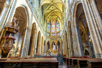 Fototapeta na wymiar St. Vitus Cathedral interiors in Prague Castle, Czech Republic