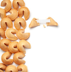 Chinese fortune cookies. Cookies with empty blank inside for prediction words. Isolated on white...