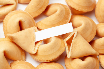 Chinese fortune cookies. Cookies pile with blank blank inside for words prediction. Isolated on...