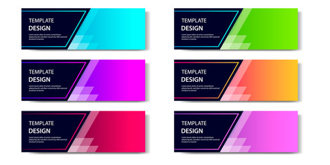 6 Set of Abstract geometric business banner template with vibrant dynamic color gradation in blue, purple, red, orange and green