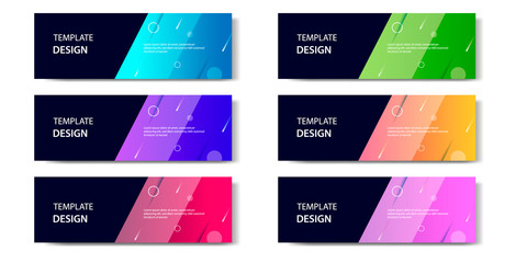 6 Set of Abstract geometric business banner template with vibrant dynamic color gradation in blue, purple, red, orange and green