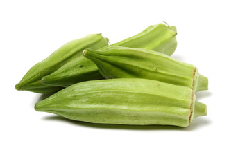 Fresh young okra isolated on white background