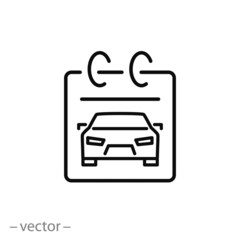 Appointment date for car service icon, pre-registration for auto repair line sign on white background - editable stroke vector illustration