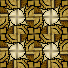 geometric figures painted with watercolor of light brown and dark brown colors on a black background