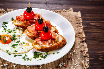 Breakfast - fried egg and sandwiches
