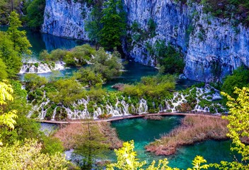 Plitvice lakes with waterfalls in Croatia