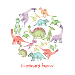 Watercolor dinosaurs banner