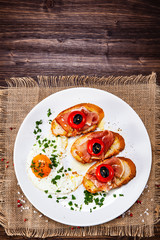 Breakfast - fried egg and sandwiches