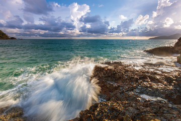 Colorful sunset on the sea in Khaoleamya-mookoh samet national park Rayong province, Thailand.