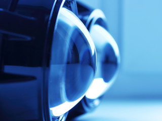 headlight lenses in blue backlight macro