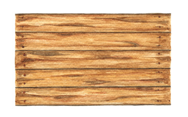 Old wood plank on white background, Watercolor painting.