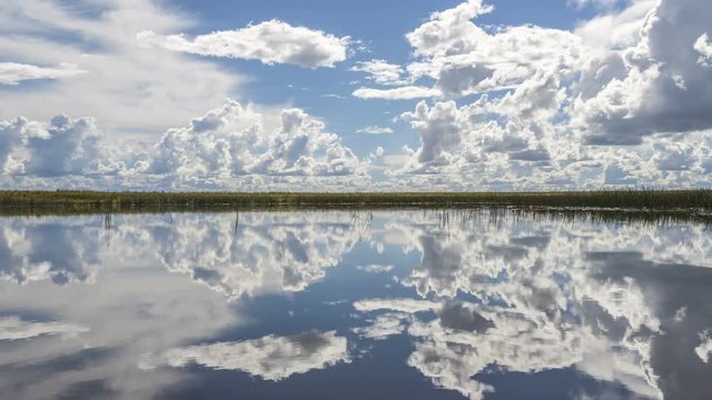 Cloud reflection on zebu cattle water pool on the vast Southern highlands of Madagascar, near the RN7 road of Satrokala