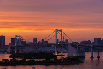 Obraz premium Beautiful rainbow bridge odaiba light up at night in japan