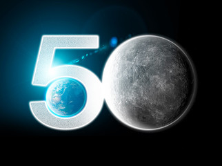 Moon and earth seen from space. Lunar surface and earth in the background. 50th anniversary of the lunar landing. Elements of this image are furnished by Nasa. 3d render