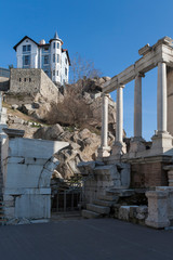 Ruins of Ancient Roman theatre of Philippopolis in city of Plovdiv, Bulgaria