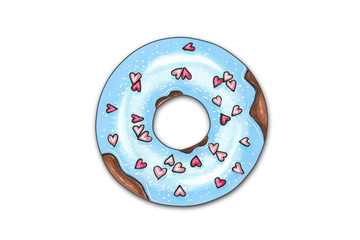 Hand drawn illustration - tasty donuts. Sketch on white isolated background. Sweet desserts. Perfect for leaflets, cards, posters, prints, menu, booklets