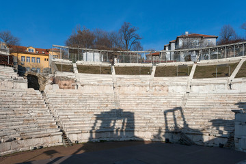 Ruins of Ancient Roman theatre of Philippopolis in city of Plovdiv, Bulgaria