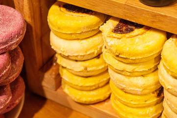 Shop cosmetic handmade solid shampoo different colors. The concept of Spa and care