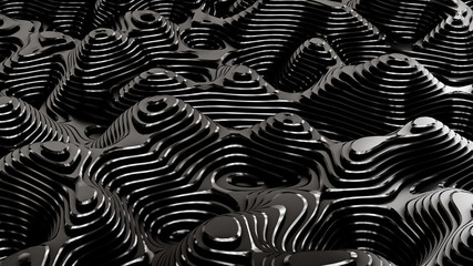 Black metal background with lines. 3d illustration, 3d rendering.