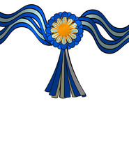 Patriotic design. Argentine flag ribbons and cockade with Sun of May, with space to write.