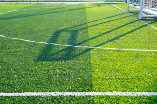 Football field grass with chalk line, sport background