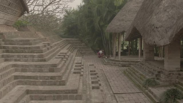 Traditional India eco-building school. Mayapur, India. 4k aerial ungraded