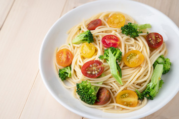Vegetables spaghetti with tomato and broccoli, healthy vegetarian meals concept