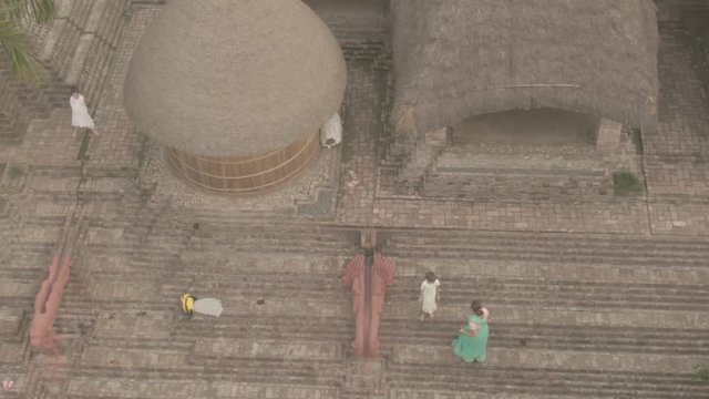 Traditional India eco-building school. Mayapur, India. 4k aerial ungraded