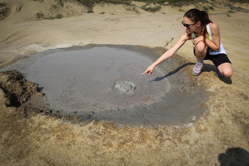 mud volcanoes in Romania, travel, girl
